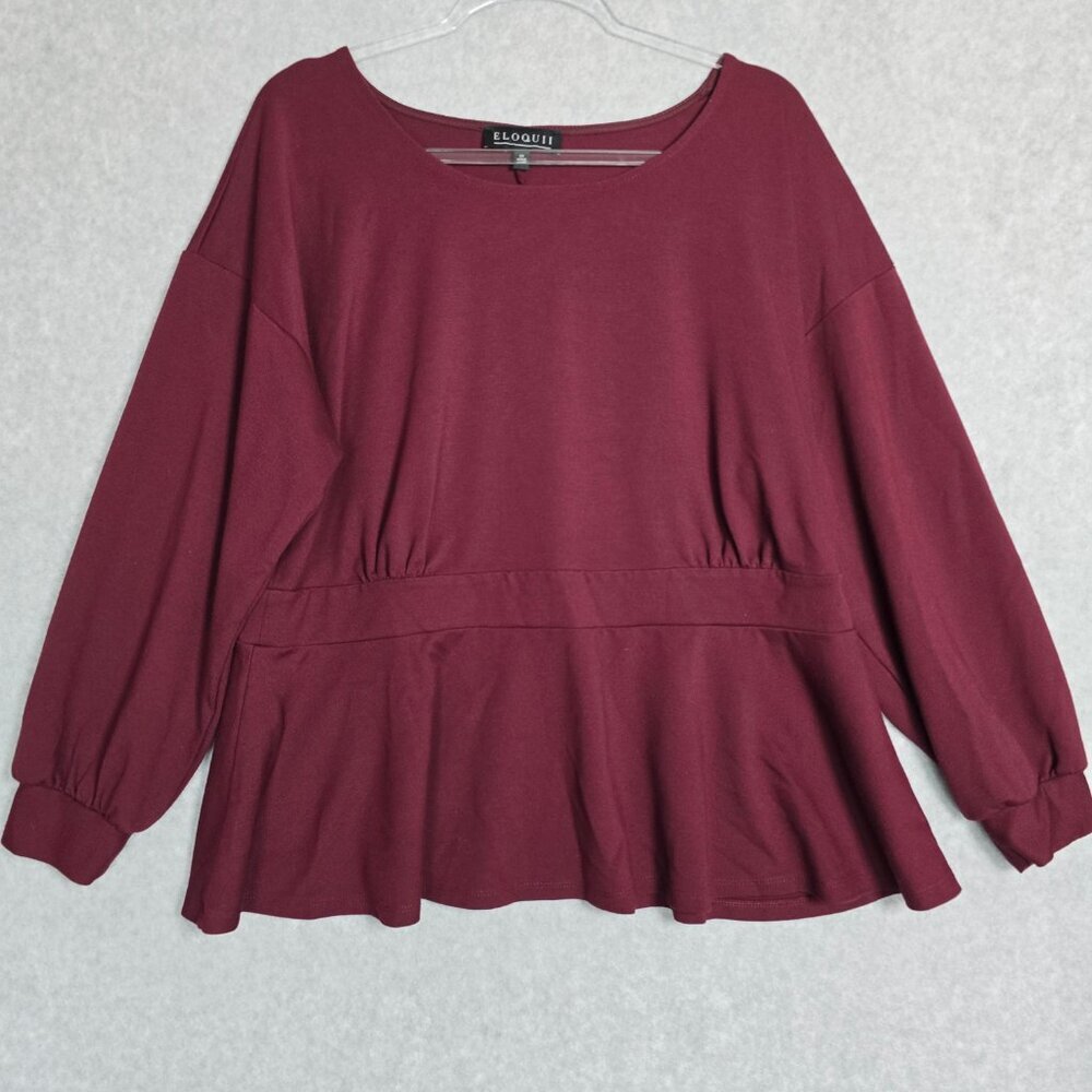 Eloquii Women Peplum Blouse Size 14 Black Stretch Pullover Ponte Knit Top Office